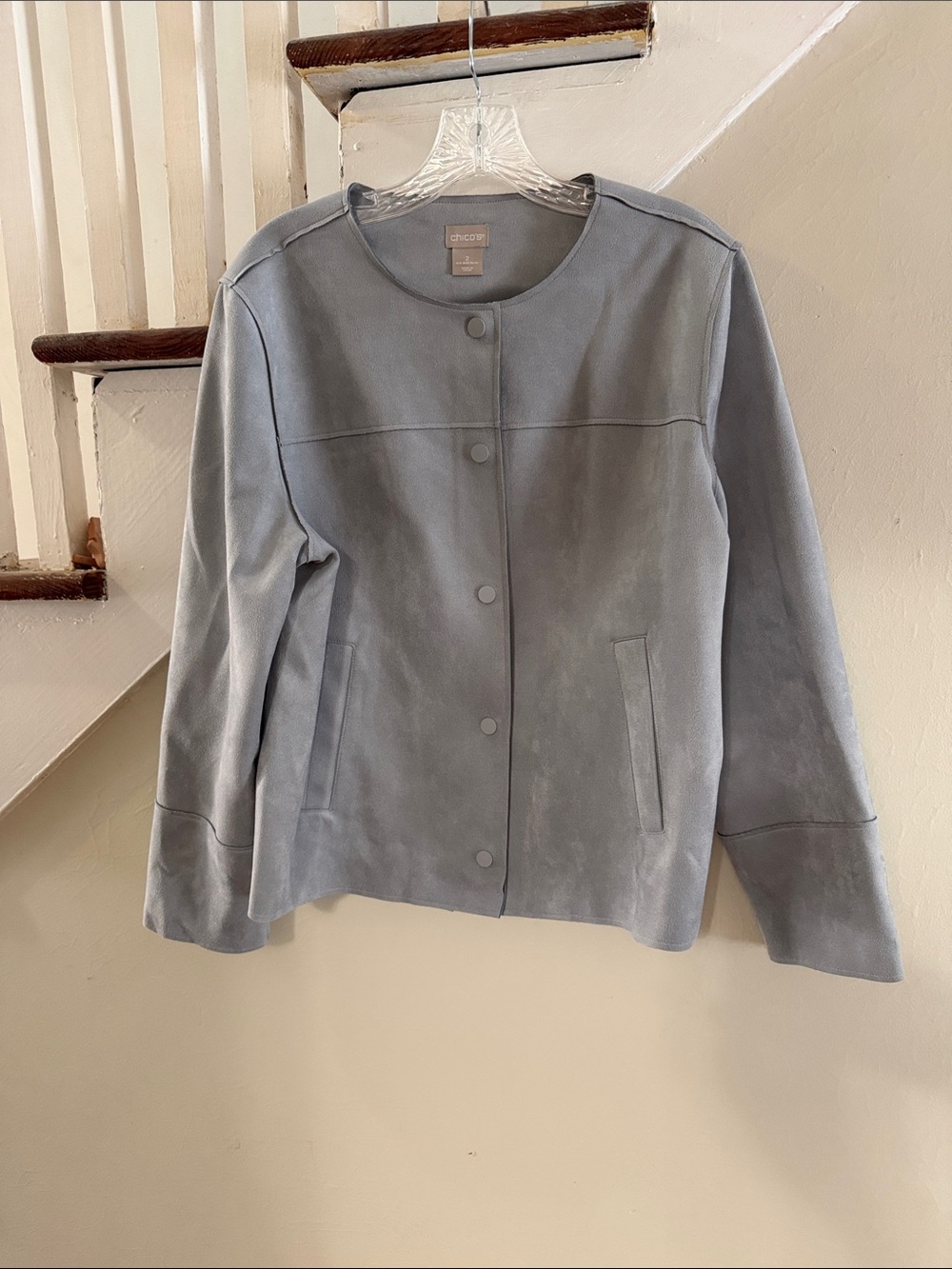 Chico's Soft Light Blue Suede Snap-Front Jacket